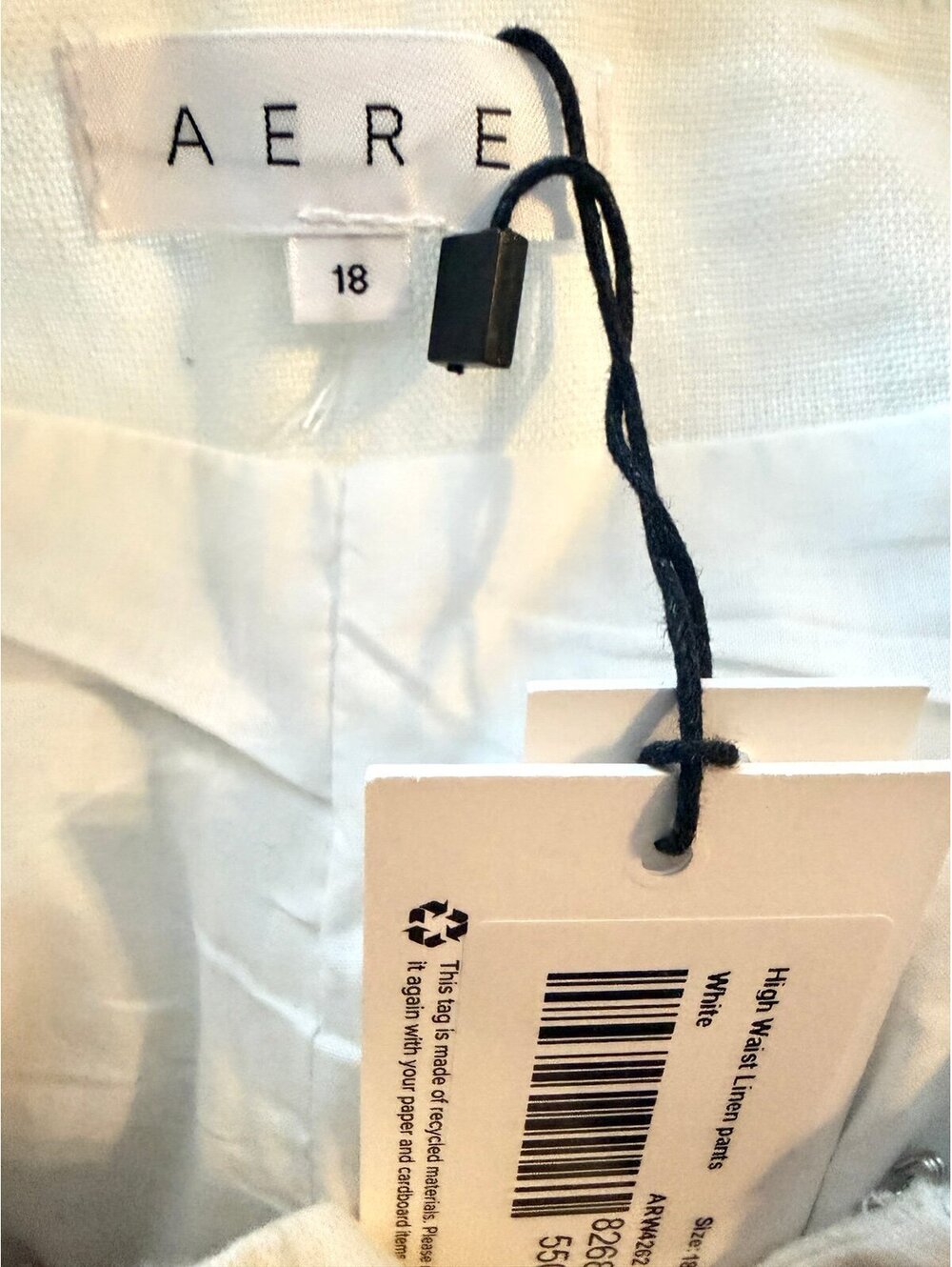 AERE High Waist 100% Linen Pants White Wide Leg Lined Side Zip Women’s Size 18 - Picture 3 of 7
